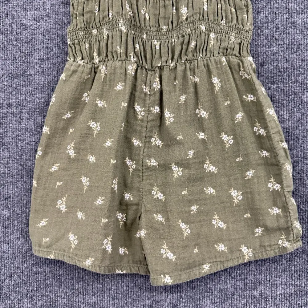 Old Navy Girls Smocked Sleeveless Romper Size 5T Green Gauzy Ditsy Foral
